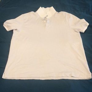 Calvin Klein grey and white stripe polo shirt.